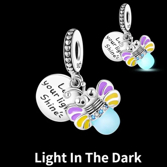 NWOT Glow in the Dark Firefly Dangle Charm 925 Sterling Silver Charm Bracelet - Picture 1 of 8